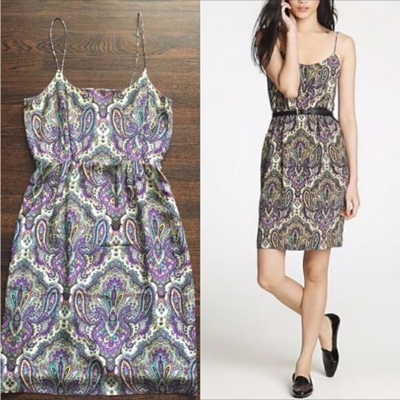 J CREW Silk Paisley Spaghetti Strap Dress Sz 0 - Picture 6 of 13